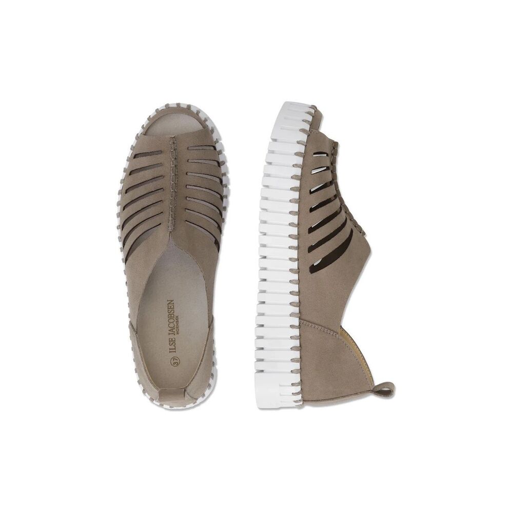 Ilse Jacobsen Taupe Cutout Slip-On Flats with White Platform